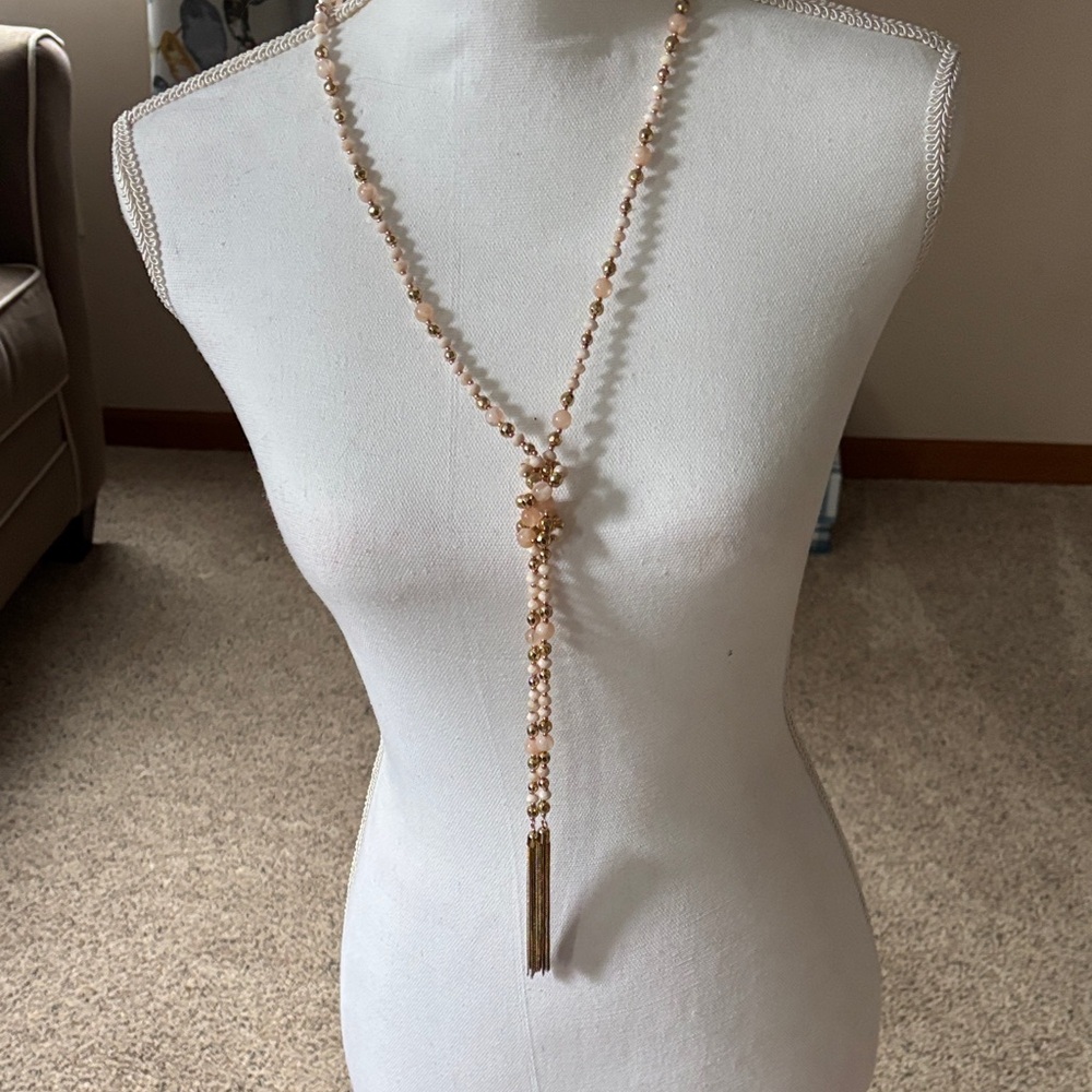 New York & Company Cream and Gold Beaded Necklace
